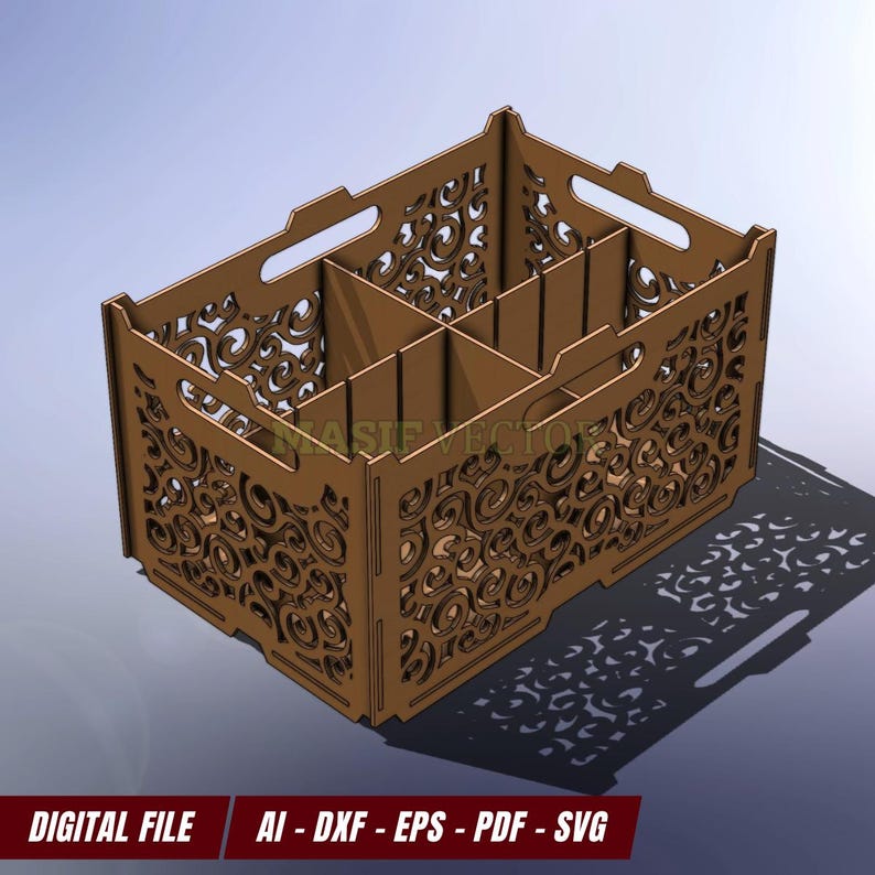 Digital SVG file design for laser cut storage box with dividers.