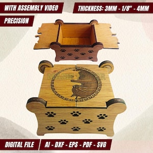 Wooden Jewelry Box: Yin Yang Lucky Cat Laser Cut for Memory Box (Digital Download)