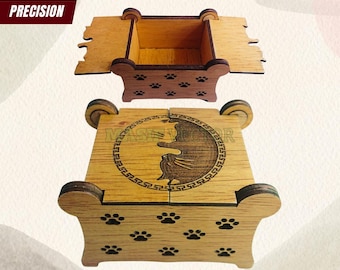 Archivos de corte láser: Diseño SVG de caja de joyería de madera / Gato Yin Yang para caja de recuerdos