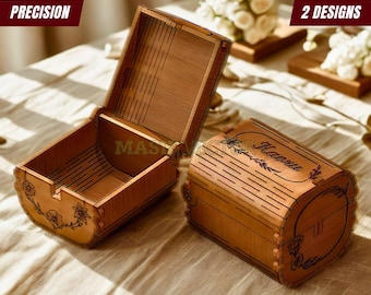 Małe pudełko na pierścionek zaręczynowy, pliki wycinane laserowo: spersonalizowane drewniane pudełko na pamiątki (do pobrania w wersji cyfrowej)