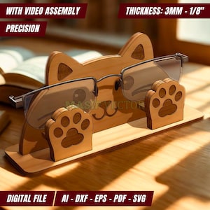 Fichiers découpés au laser - porte-lunettes chat SVG | Porte-lunettes pour bureau Cute Kitty | Organiseur de lunettes pour animaux | Idée cadeau DIY amusante