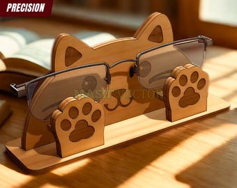 Uchwyt na okulary w kształcie kota, pliki wycinane laserowo: organizer na biurko SVG (pobieranie cyfrowe)