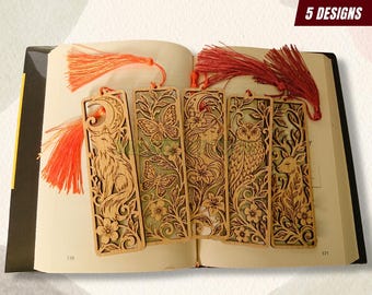 Laser Cut Files : Bookmark SVG Bundle | Nature Animal Engraving Designs for DIY Wood Projects
