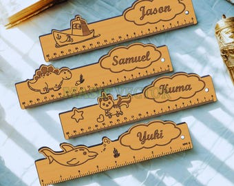 Laser Cut Wooden Ruler Bundle: 10 Fun Designs - Animals, Vehicles, Dinosaurs & Fairies (Digital Download)
