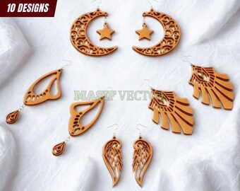 Boho Quirky Earrings SVG Laser Cut Files for Wooden Jewelry (Digital Download)