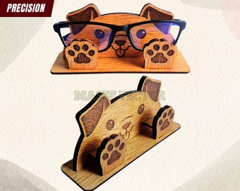 Lasergeschnittene SVG-Datei: Brillenhalter für Hunde | Gravierter Schreibtisch-Organizer für Haustiere