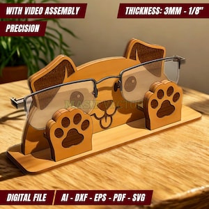 Fichiers découpés au laser - porte-lunettes chien SVG | Support à lunettes drôle pour chiot | Organisateur en bois SVG | Cadeau DIY pour les amis des animaux de compagnie et des chiens