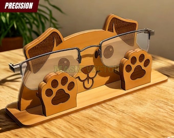 Pliki wycinane laserowo z uchwytem na okulary dla psa: organizer na biurko SVG (pobieranie cyfrowe)