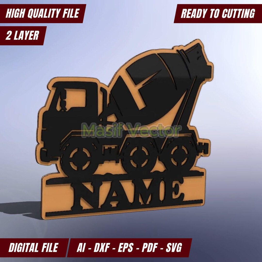 Laser Sign Files Laser Cut Files - Door Sign Construction Mixer Truck for Name Sign Kids ...