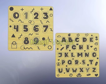 Pliki wycinane laserowo Zabawki edukacyjne: Układanka z alfabetem i liczbami Montessori SVG (pobranie cyfrowe)