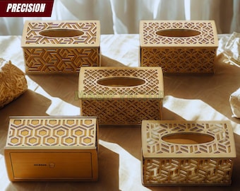 Pudełko wycinane laserowo: Okładka na pudełko na chusteczki w formacie SVG z nowoczesnym wzorem geometrycznym (produkty cyfrowe)