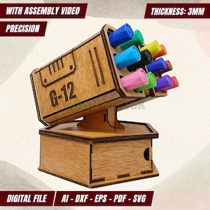 Laser Cut Files SVG : Pen Holder With Drawer for Desk Organizer | Missile Turret G12