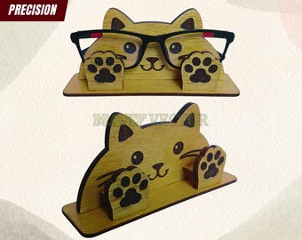 Archivos de corte láser para soporte de gafas con diseño de gato: Organizador de escritorio con diseño de animales (descarga digital)