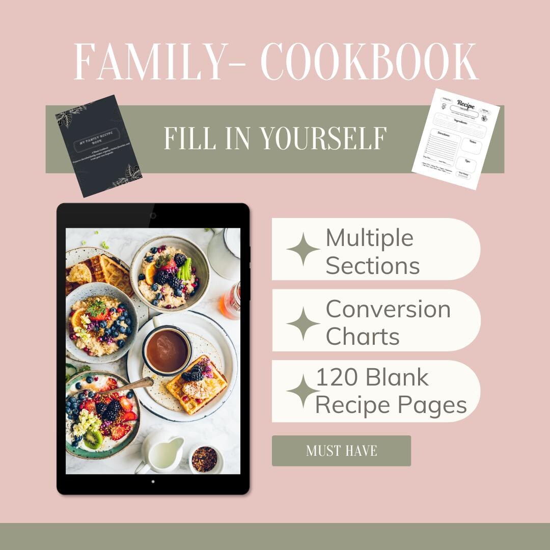 Multipe Recipe Image Family Recipe Book Blank Cookbook Heirloom Recipes DIY Foodies Keepsake ...