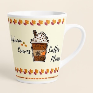 Harvest Latte Mug Ceramic Autumn Coffee Cup Fall Leaves Desig Seasonal Kitchen Drinkware