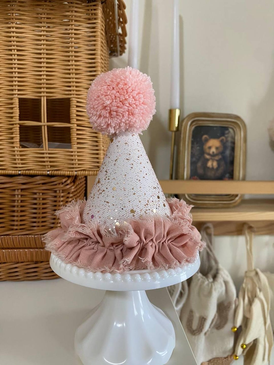 Donut Themed 1st Birthday Hat - Glitter Cone Party Hat For Baby's First Birthday Photos