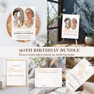 90th Birthday Bundle | 90th Birthday Invitation  | Photo Invitation Women | Photo Invite Ninety | Ninetieth Birthday | Digital Printable |