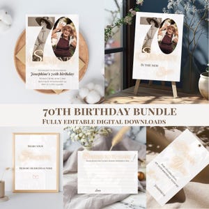 Paquete de 70 cumpleaños | Decoraciones de 70 cumpleaños | Invitación de 70 cumpleaños para mujer | 70º Aniversario | 70 es el nuevo 60 | tarjeta de escritura