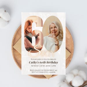 Invitación de 60 cumpleaños para mujer | Invitaciones número 60 | Favores de fiesta de cumpleaños número 60 | 60º Aniversario | Decoraciones del 60 cumpleaños