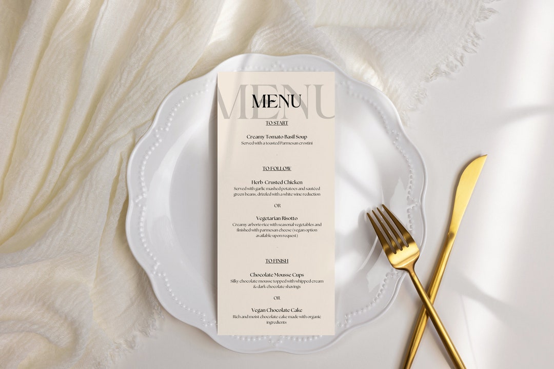 Elegant Ivory & Black Menu | Instant Download | Classically Styled ...