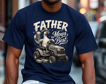 Father Mows Best PNG: Funny Goose Lawn Mower Dad Humor png Retro Yard Work Comedy Artwork, Retro Lawnmower Dad Png, Funny Dad Jokes Png.