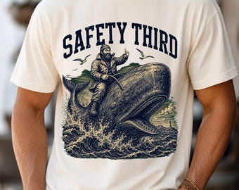 Safety Third PNG: Funny Sarcastic Nautical Whale Rider Joke png Ocean Adventure Artwork