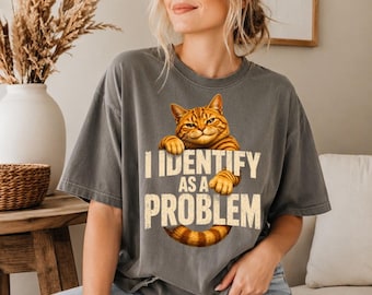 Jag identifierar mig som ett problem PNG: Rolig orange tabbykatthumor png Sassy Pet Meme Artwork