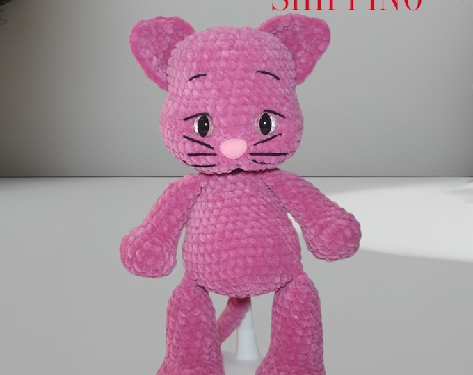 Handmade Plush Pink Cat | Soft Amigurumi Toy | Cuddly Gift for Kids & Cat Lovers