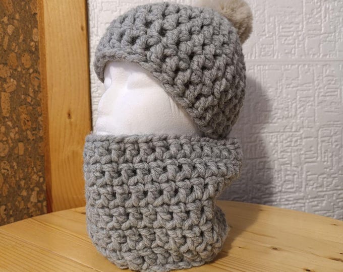 Cozy Winter Essentials: Hand Knitted Hat and Scarf Set with Pom-Pom - Perfect Gift for Her