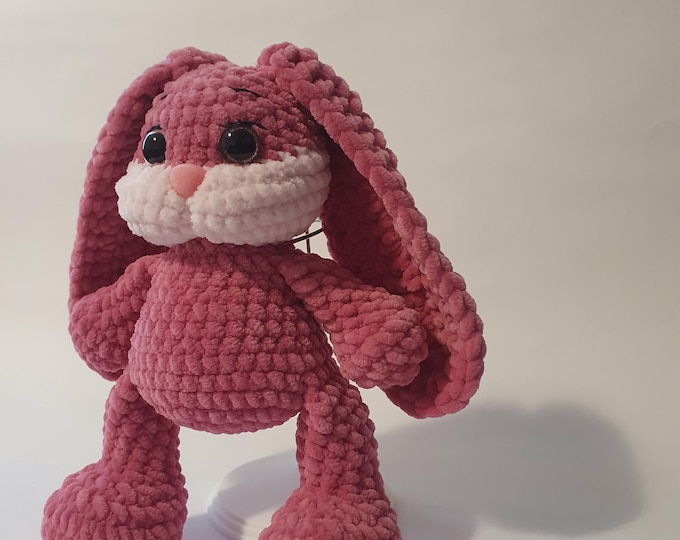 Handmade Plush Bunny Soft Amigurumi Toy Cute Pink Bunny Gift for Kids and Adults