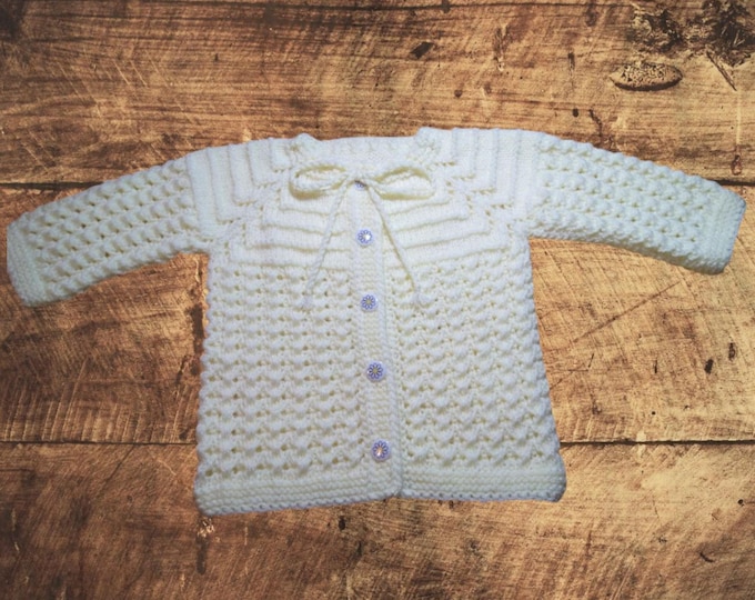 Handmade Baby Vest Newborn to 6 Months – Yellow Acrylic Knit Sweater – Baby Shower Gift – Soft Infant Cardigan