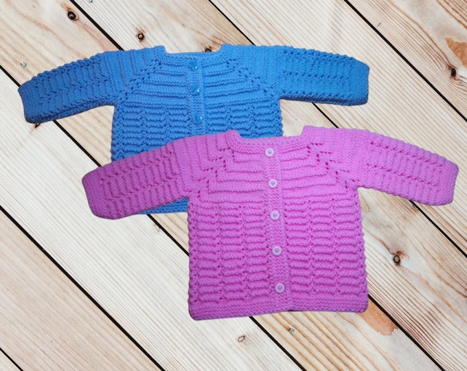 Handmade Baby Vests 3-6 Months – Blue and Pink Acrylic Cardigan, Unisex Newborn Sweater, Baby Shower Gift, Soft Knit Vest