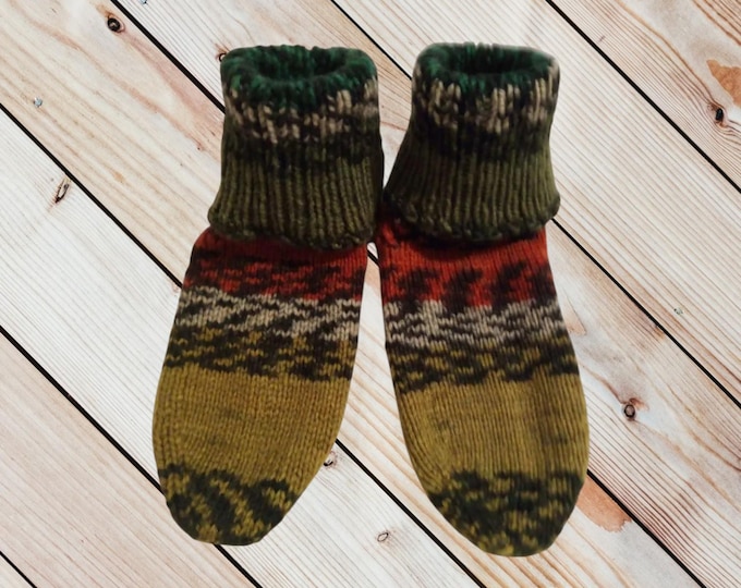 Hand Knitted Wool Acrylic Socks, Warm Hiking Socks, Cozy House Slippers, Soft Winter Socks, Unisex Gift