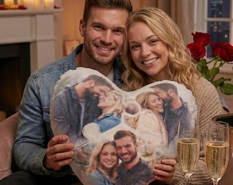 Almohada con foto de rompecabezas de corazón personalizada, regalo de San Valentín personalizado con 3 fotos de pareja, almohada romántica de aniversario para él o ella