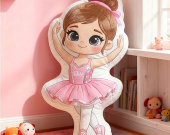 Gepersonaliseerde pluche kussen balletmeisje met aangepaste naam zacht poppenkussen cadeau voor meisjes verjaardag kinderkamer dans thema decor aandenken