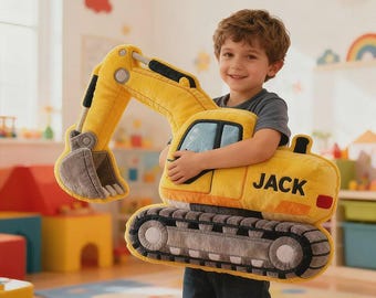 Personalisiertes Bagger LKW-Kissen Benutzerdefiniertes Anfangsbaufahrzeug 3D-Grafikdruck Nur Flachdruck NICHT Geprägtes Kinderzimmer-Geschenkdesign
