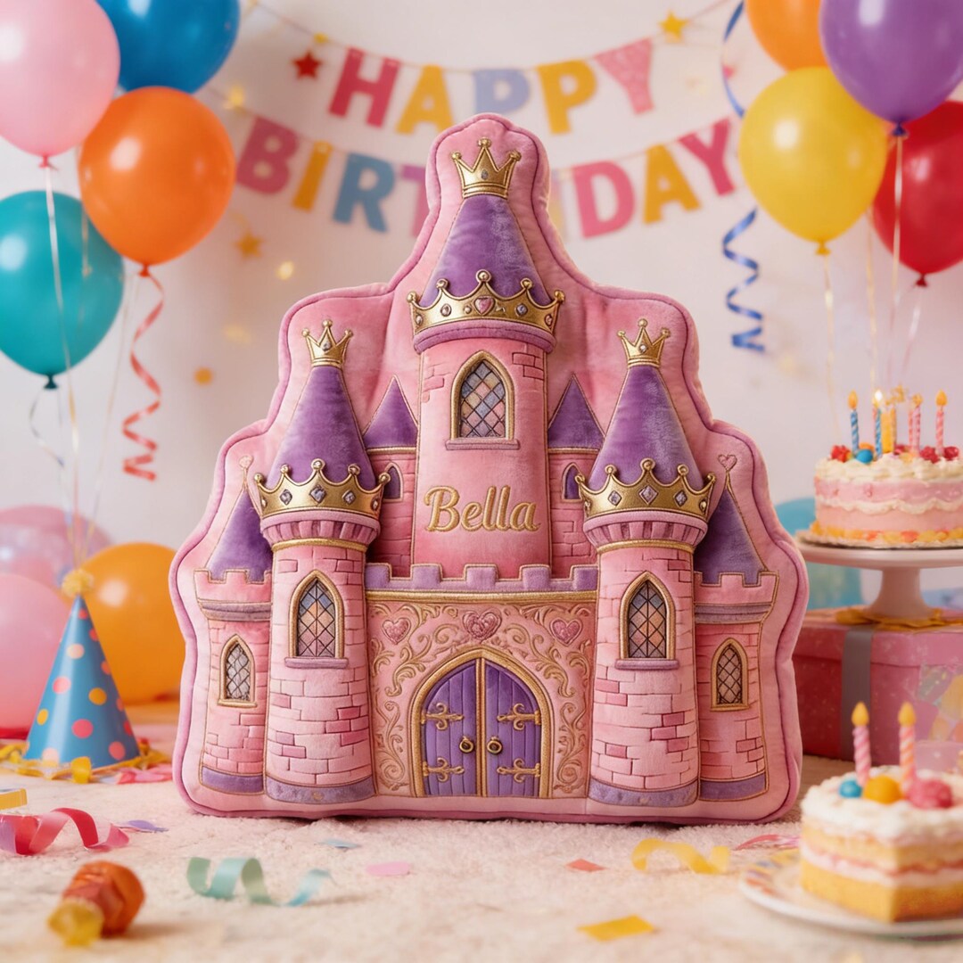 Personalized Princess Castle Pillow Custom Name Pink Fairy Tale Cushion ...