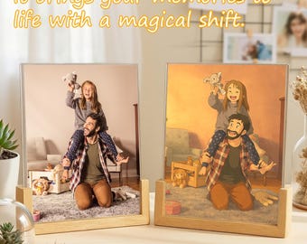 Moldura de retrato estilo Ghibli personalizada com imagem dupla de anime, presente de memória com imagem dinâmica para pais, filhos, aniversário ou decoração de casa