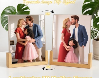 Moldura personalizada lenticular para fotos de família com efeito 3D flip, presente dinâmico e personalizado para pais, filhos, aniversário ou decoração de casa.