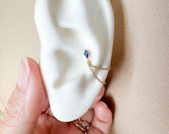 Dainty 16g 18g Kite Push Pin Implant Grade Titanium Hypoallergenic Chain Hoop Sapphire CZ Labret, Conch Stud, Conch Chain Piercing Flat Back