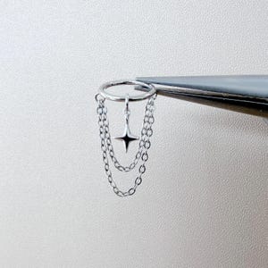 Aro de acero inoxidable con doble cadena, delicado aro de luna y estrella, de 6 mm a 12 mm, 18 g y 16 g, hipoalergénico, para piercing de hélice y cartílago.