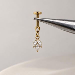 16g 18g Internally Threaded Titanium Marquise Cluster Diamond CZ Labret Push Pin Stud, Vertical Helix Stud, Flat Back Helix Piercings