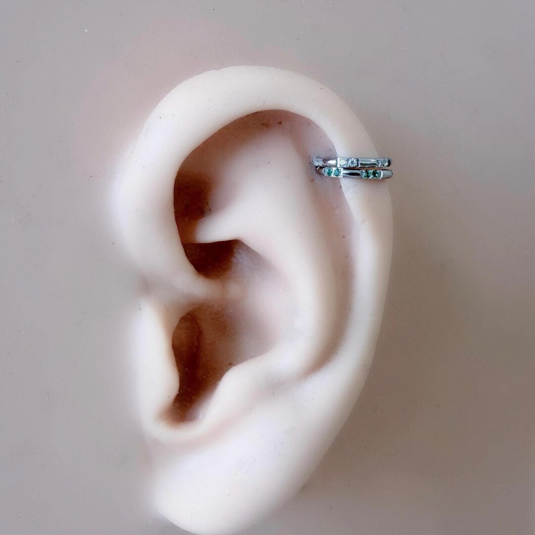 16g 8mm Titanium Dainty Diamond CZ Segment Hoop, Rook Hoop Piercing ...