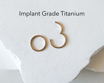 F136 Implant Grade Gold PVD Plated Solid Titanium HINGED Segment Nose Ring Clicker, Daith Hoop, 20G, 18G, 16G, 14G