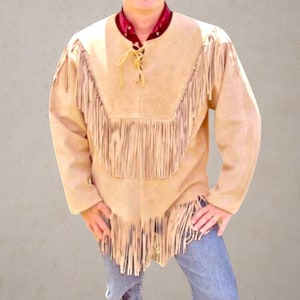 Men Western Wear Cowboy Buckskin Leather Shirt Fringes, Western Cowboy Leather Shirt, Western Suede Leather Fringed Shirt, Western Outfit