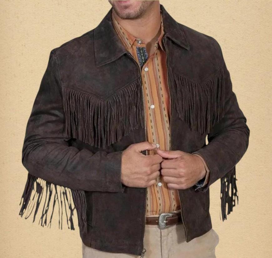 Leather fringe jacket men vintage - Etsy 日本