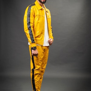 Men&#39;s Braydon Premium Yellow PU Leather Tracksuit - Jogging style - Men Brayden PU Leather Track Suit - Sweatsuit - Yellow/Black Sweatsuit