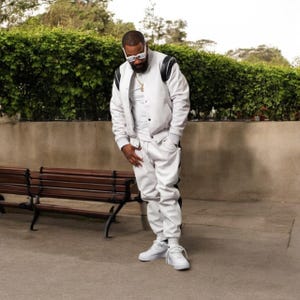 Men&#39;s Braydon Premium PU Leather Tracksuit - Jogging style - Men Brayden PU Leather Track Suit - Sweatsuit - White/Black Leather Sweatsuit