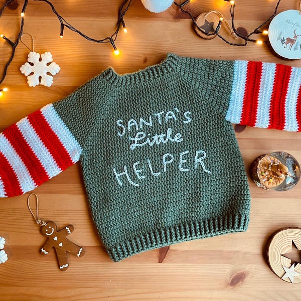 Crochet PATTERN: Santa's Little Helper Sweater, Sizes 0-6 Years (English PDF)