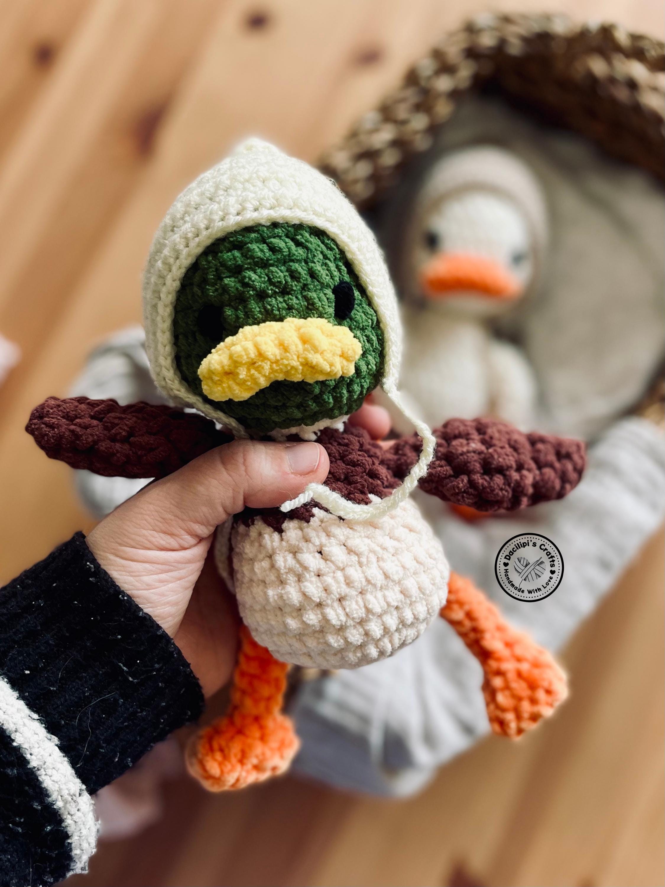 Handmade Crochet Duck Toy in Green Jumpsuit main image 1